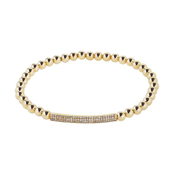 14k Gold and Diamond Pave Bar on a Gold-filled Beaded Bracelet