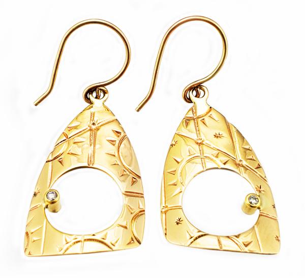 Time Traveler Tri-Curve Earrings in 14k Gold & Diamonds