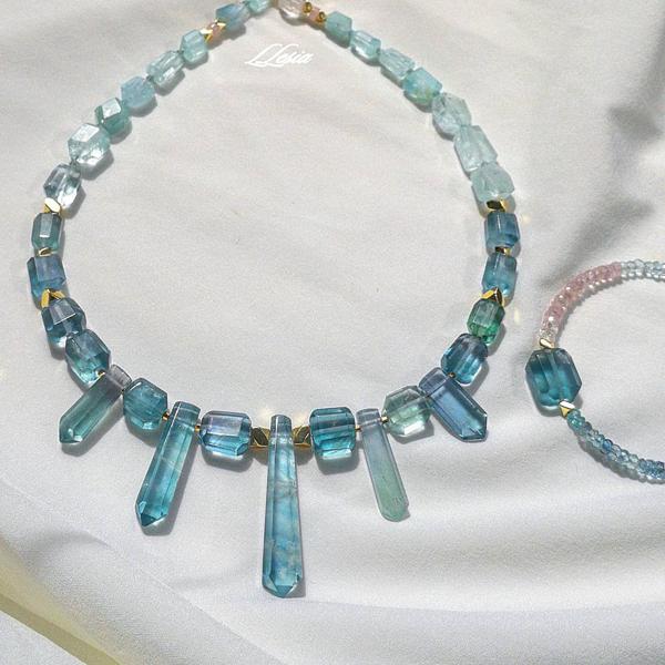 Blue fluorite and aquamarine amaizing necklace