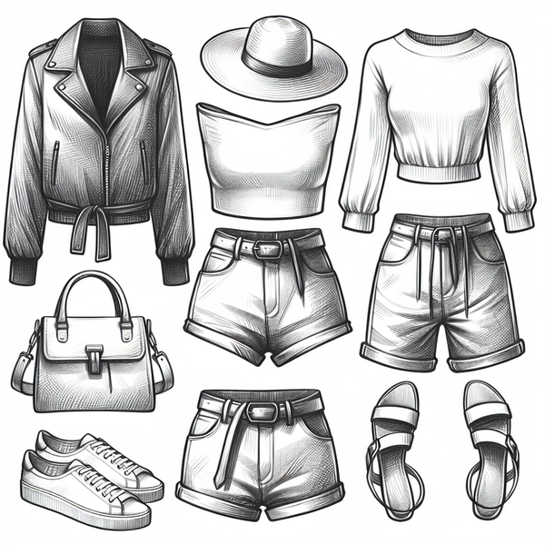 Shorts booty shorts jackets hats tee shirts shoes sandals