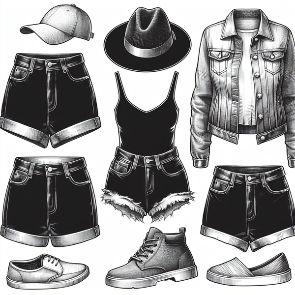 Shorts booty shorts jackets hats tee shirts shoes sandals