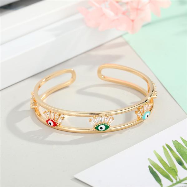 Barlaycs 2021 New Fashion Charm 18k Real Gold Plated Zircon Dripping Open Bangle Eye Bracelet for Women Jewelry Accessories