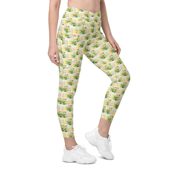 Trendy 2, All-Over Print Recycled Crossover Leggings with Pockets