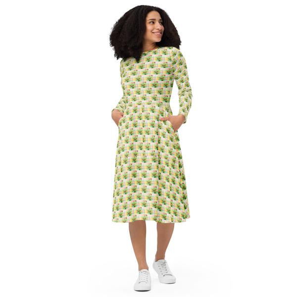 Trendy 2, All-Over Print Long Sleeve Midi Dress