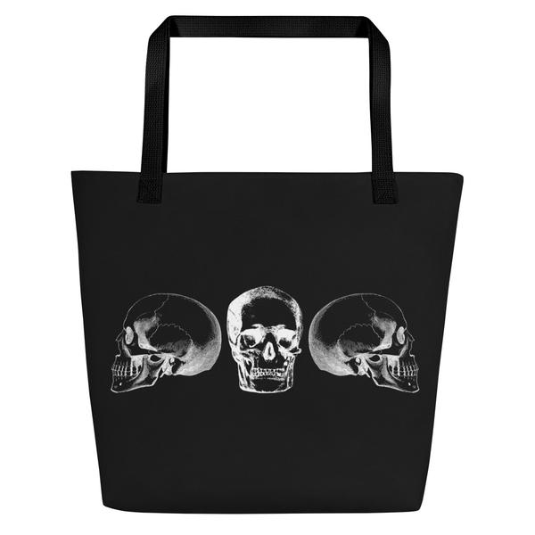 All-Over Print Large Tote Bag w/ Pocket- Skull