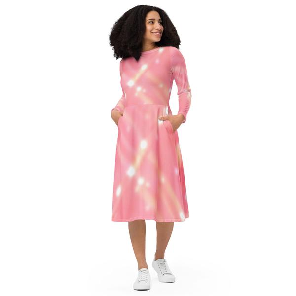 All-Over Print Long Sleeve Midi Dress