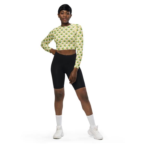 Trendy 2, All-Over Print Recycled Long Sleeve Crop Top