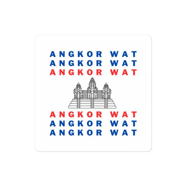 Angkor Wat words in Cambodia Flag colors Bubble-free stickers