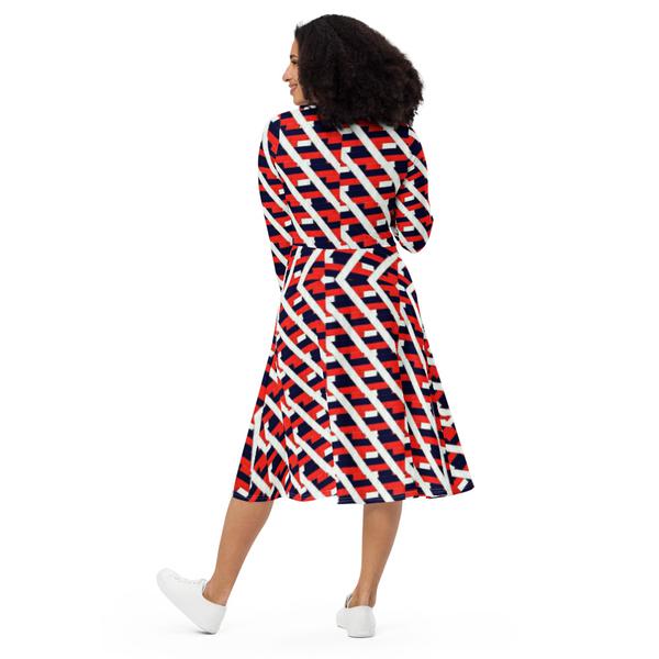 All-Over Print Long Sleeve Midi Dress