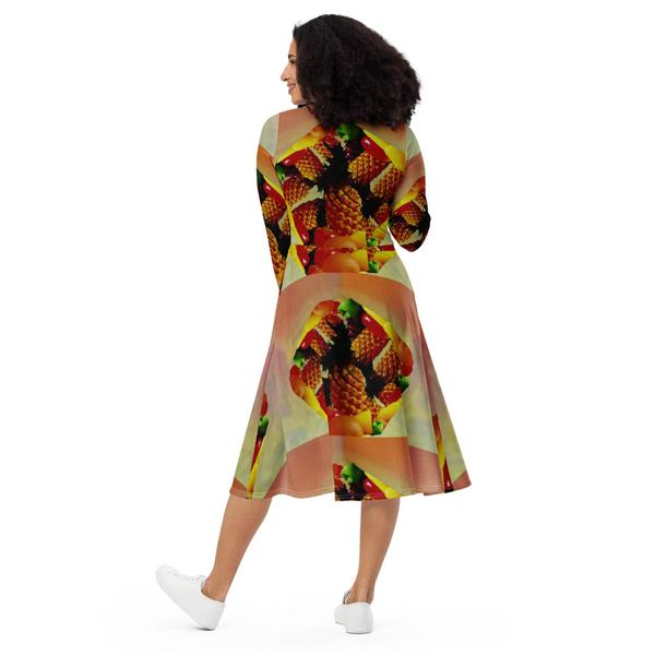 All-Over Print Long Sleeve Midi Dress