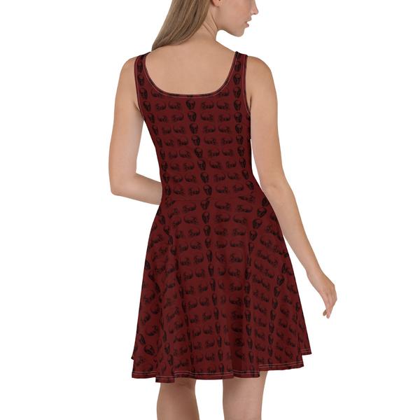 Burgundy Skulls- All-Over Print Skater Dress