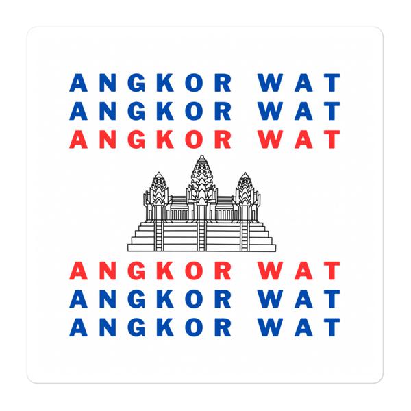 Angkor Wat words in Cambodia Flag colors Bubble-free stickers