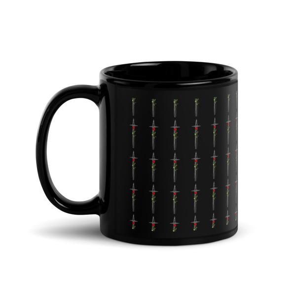 Sword and Roses- Black Glossy Mug