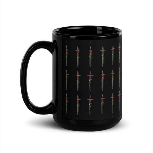 Sword and Roses- Black Glossy Mug