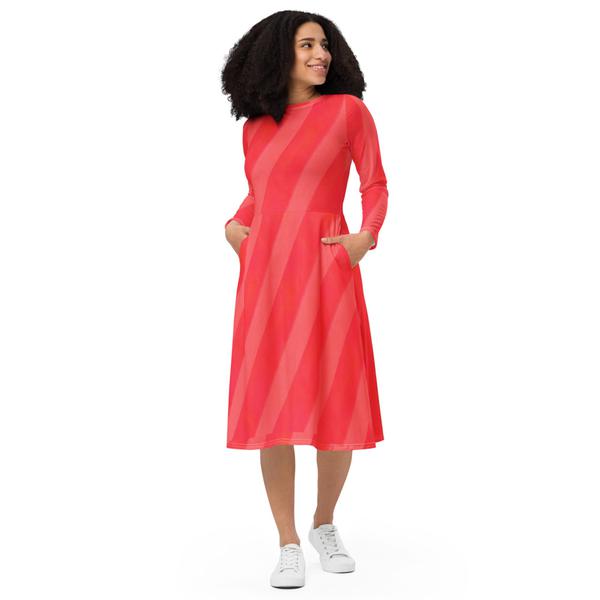 Janet Audrey Wilson Designs All-Over Print Long Sleeve Midi Dress