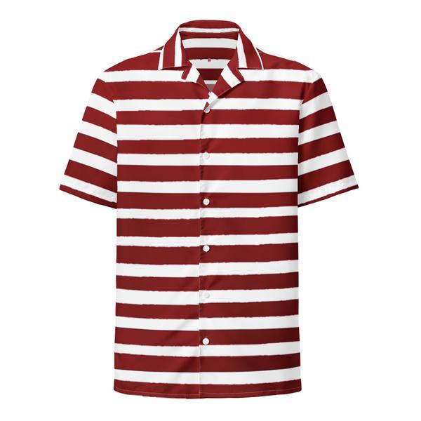 Red and White Peppermint Stripe All-Over Print Unisex Button Shirt