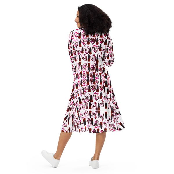 All-Over Print Long Sleeve Midi Dress