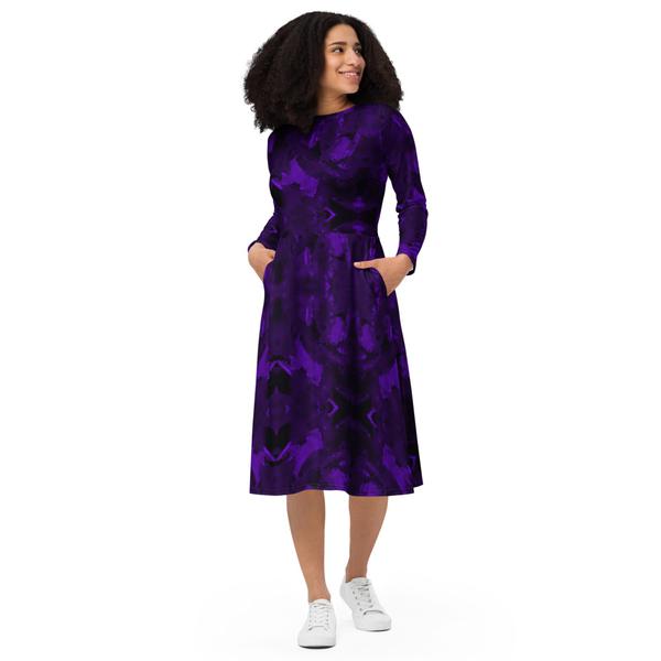 Janet Audrey Wilson Designs, All-Over Print Long Sleeve Midi Dress