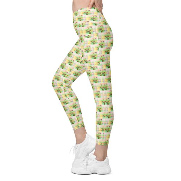 Trendy 2, All-Over Print Recycled Crossover Leggings with Pockets