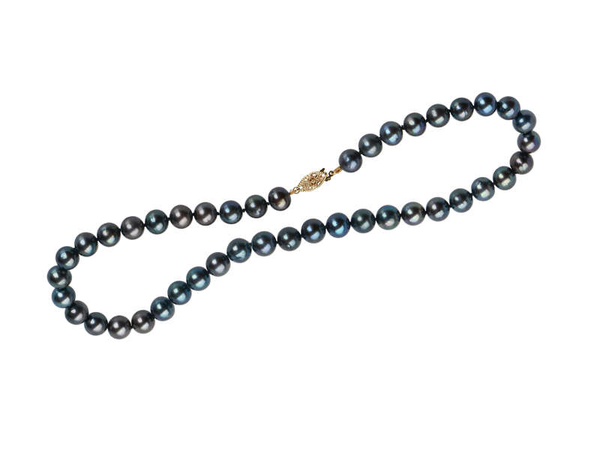 7.0-7-7.5mm Black Freshwater Pearl Necklace With 14K yellow Gold Clasp