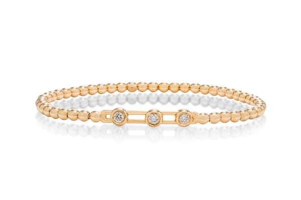18k Gold Stretch Beaded Diamond Bracelet