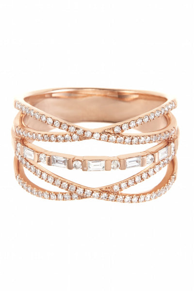 Pave and Baguette Criss Cross Ring