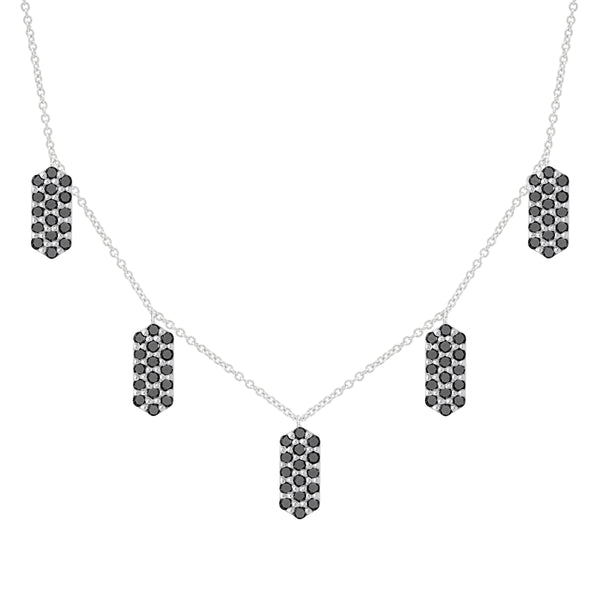 Black Diamond Five Marquis Charm Necklace | White Gold