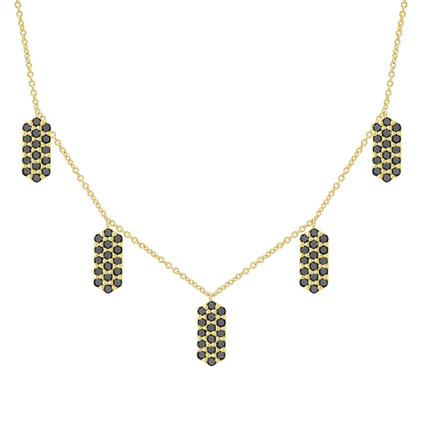 Black Diamond Five Marquis Charm Necklace | Yellow Gold