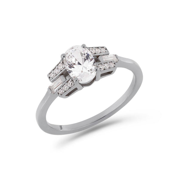 Oval cut diamond buckle ring in platinum