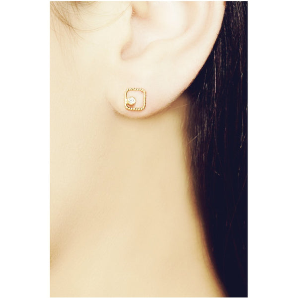 Square Earring Studs With Diamonds