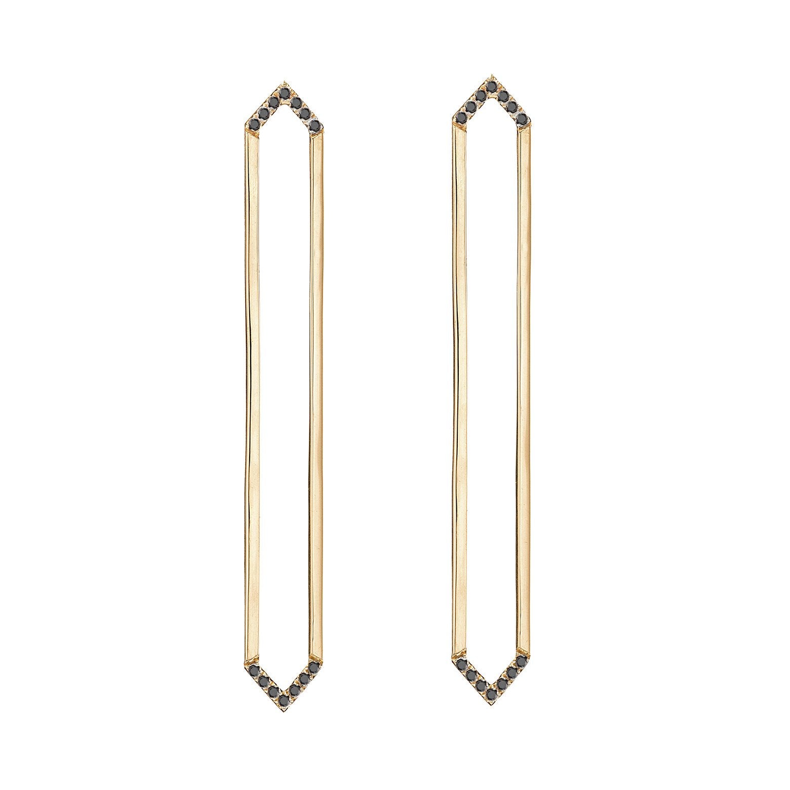 Long Marquis Earrings | Yellow Gold with Black Diamond Points