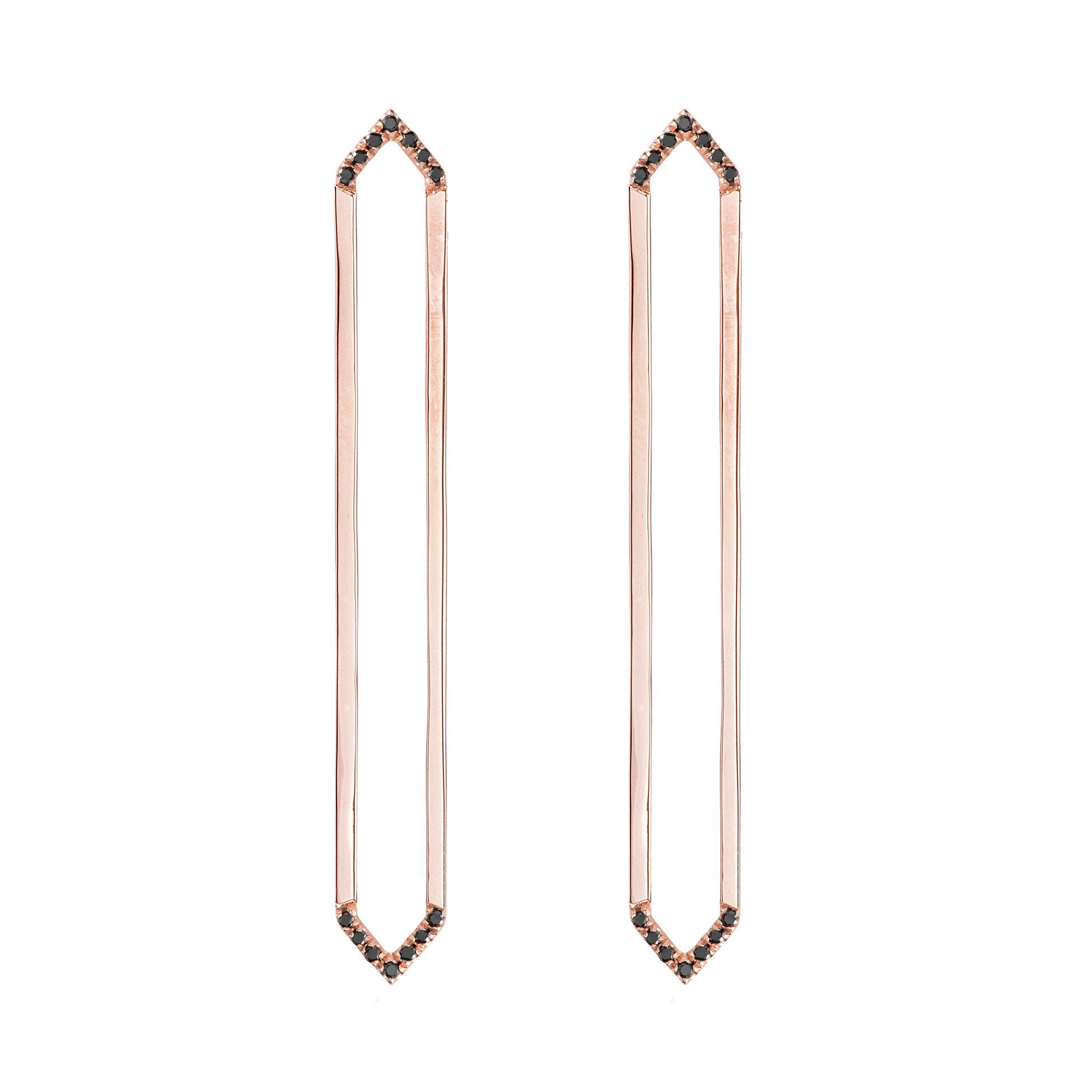 Long Marquis Earrings | Rose Gold with Black Diamond Points