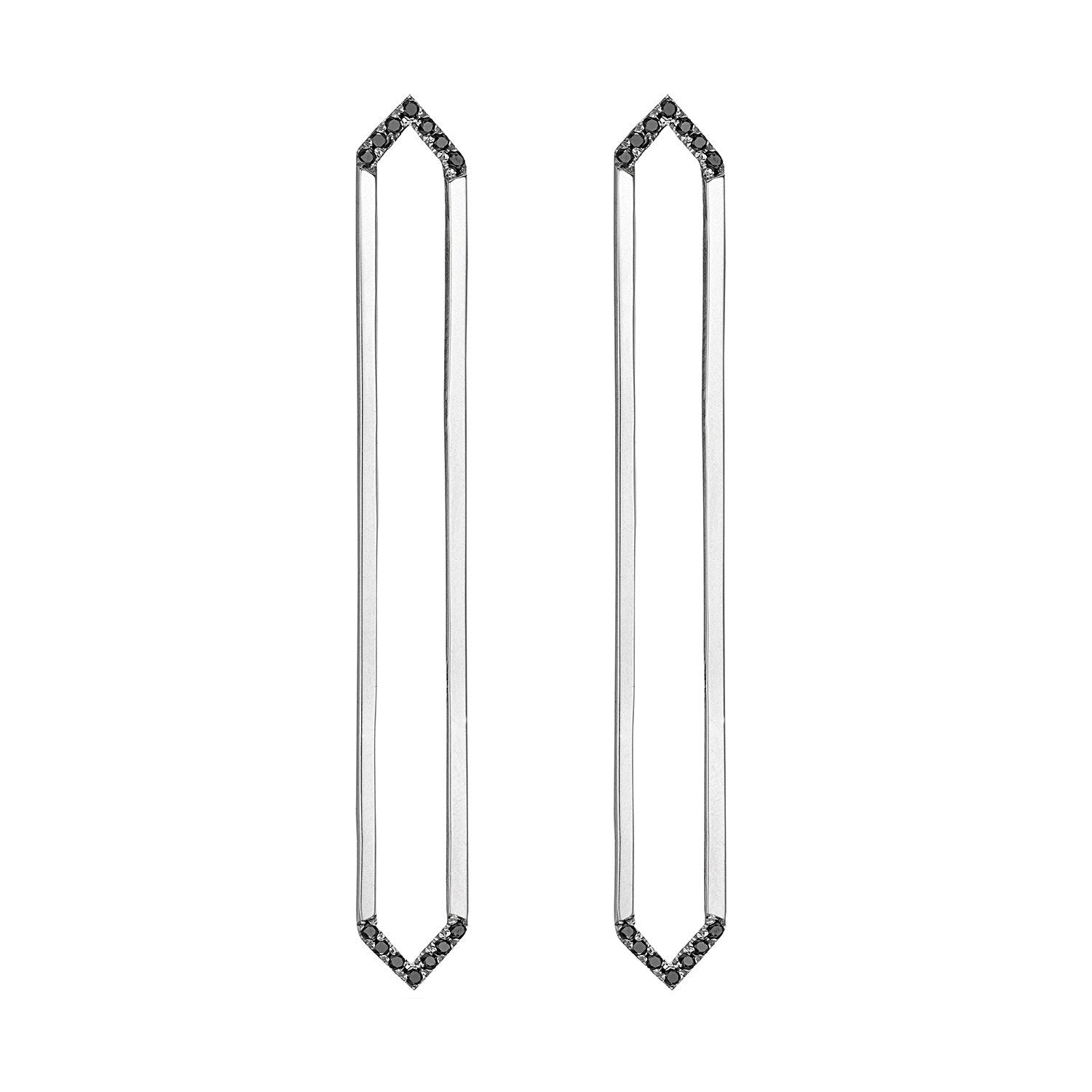 Long Marquis Earrings | White Gold with Black Diamond Points