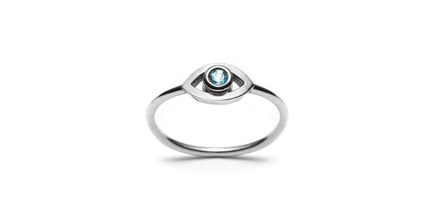 Blue Topaz Eye Silver Ring