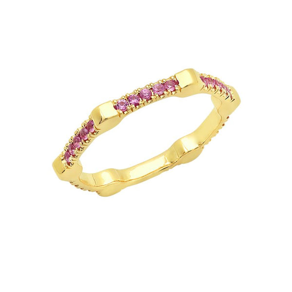 Pink Sapphire Gear Band | Yellow Gold