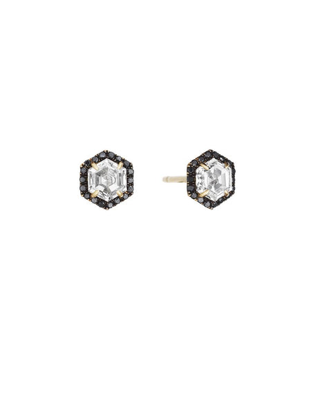 Hexagonal Black Diamond Stud Earrings
