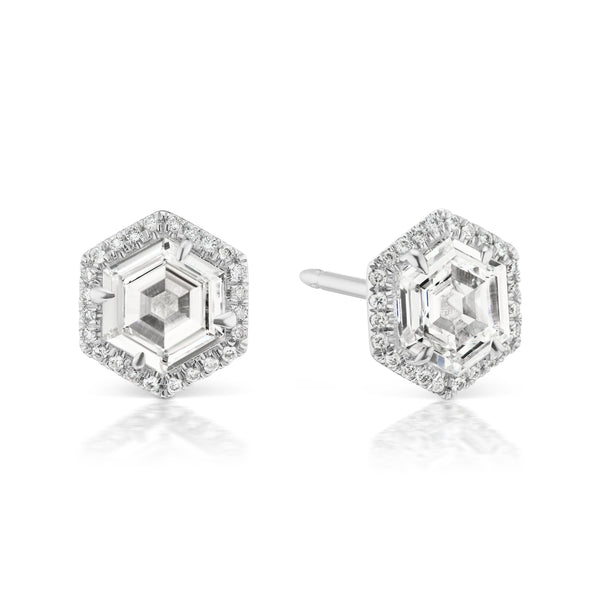 Hexagonal White Diamond Stud Earrings