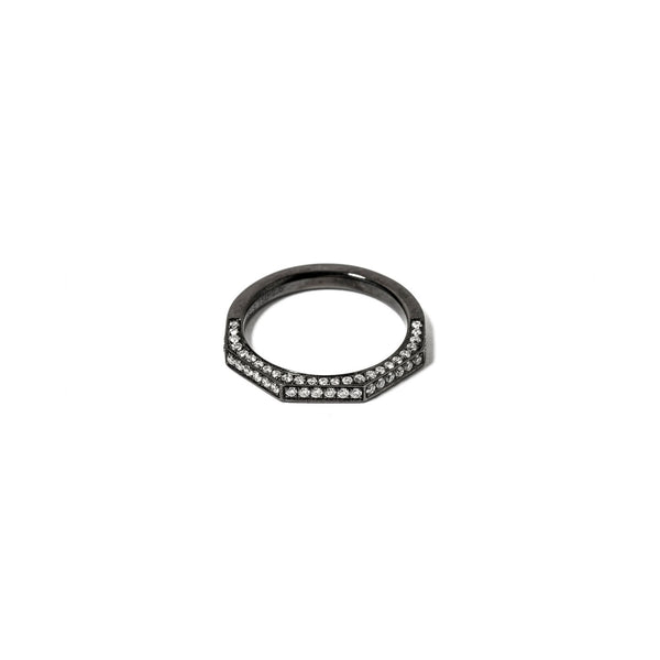 Pave Diamond Hex Knuckle Ring in 18K Black Gold