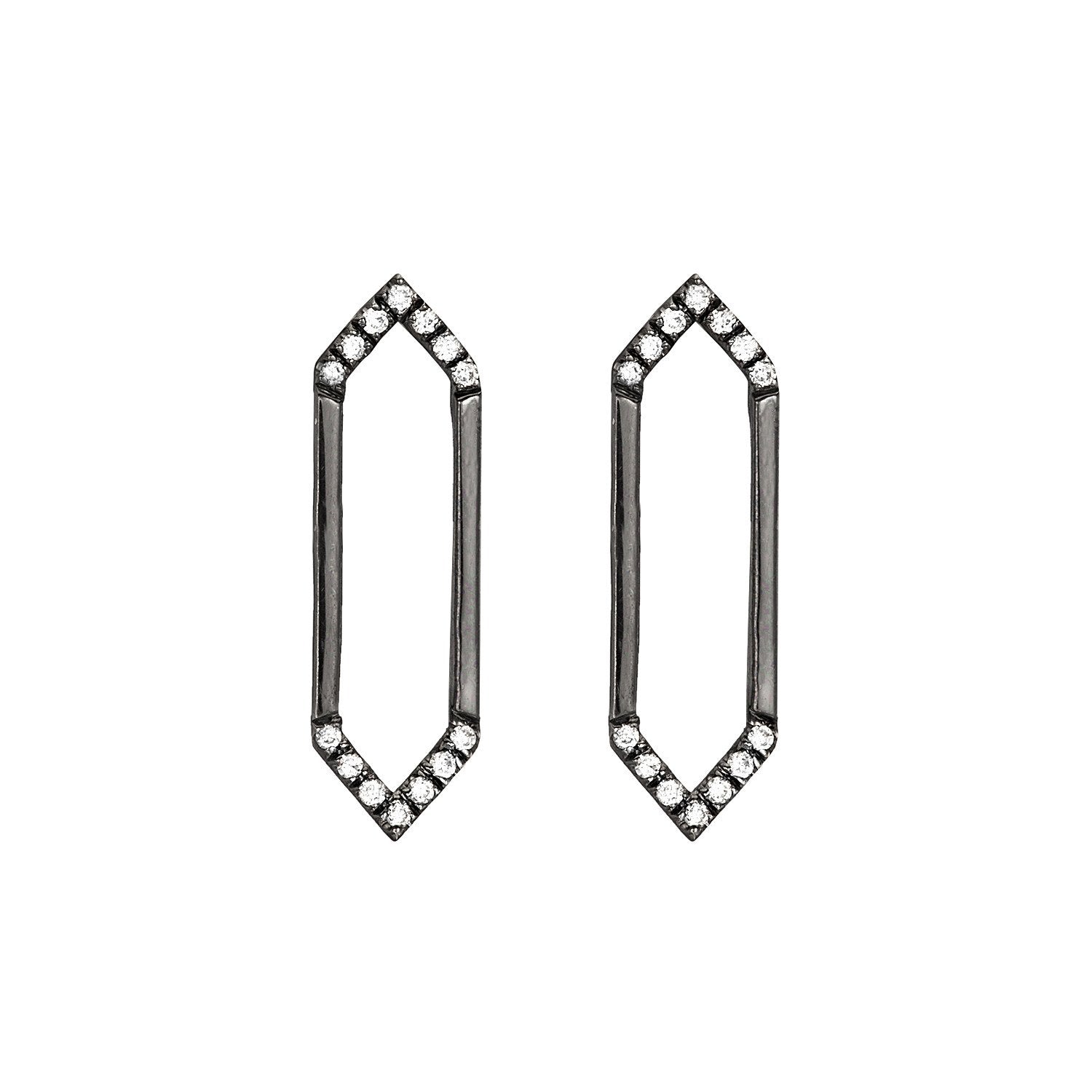 Medium Marquis Earrings | Black Gold with Diamond Points