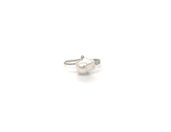 Double Finger Ring with Baroque Pearl