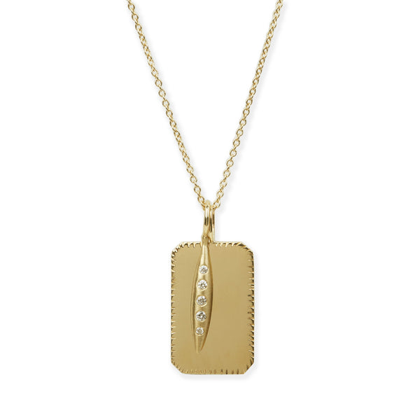 Gold and Diamond Dog Tag and "Sweet Pea" Charm Necklace