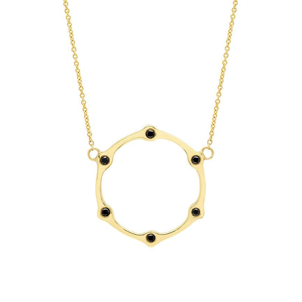 Black Diamond Gear Necklace | Yellow Gold