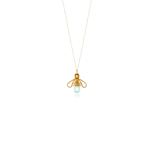 Honey Bees Necklace With Citrine and Blue Topaz