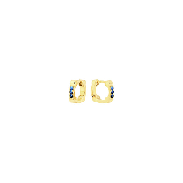 Blue Sapphire Cage Huggies | Yellow Gold