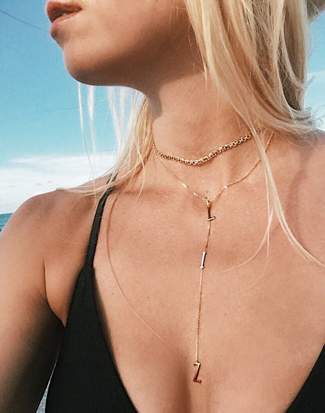 Gold Personalized Lariat Necklace