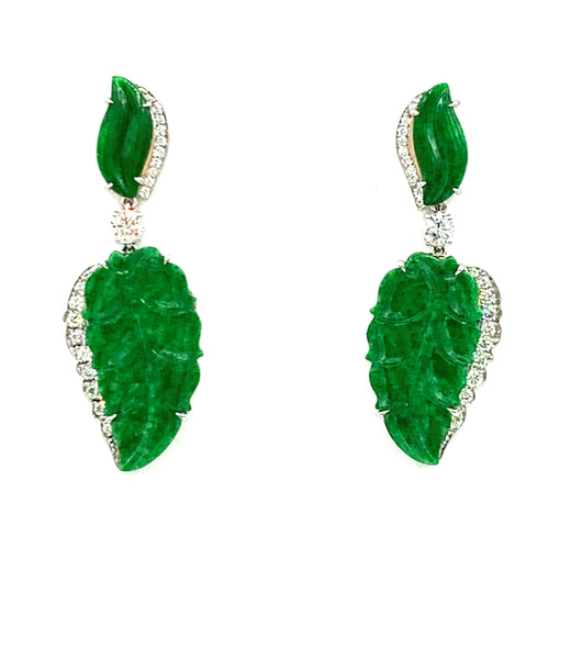 Jade Carved Diamond Drop Earrings