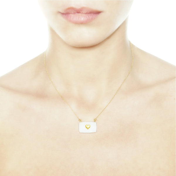 Love Letter Pendant with Filigree Details in White Marble