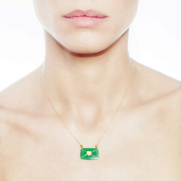 Love Letter Pendant with Filigree Details in Jade