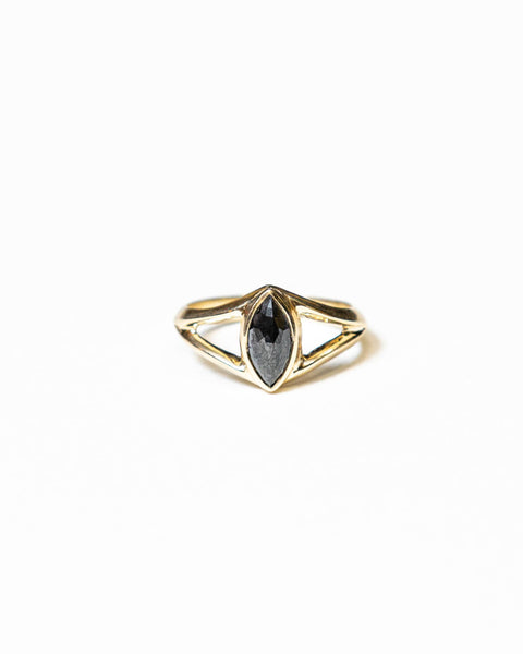 Rose Cut Marquise Black Galaxy Diamond Ring