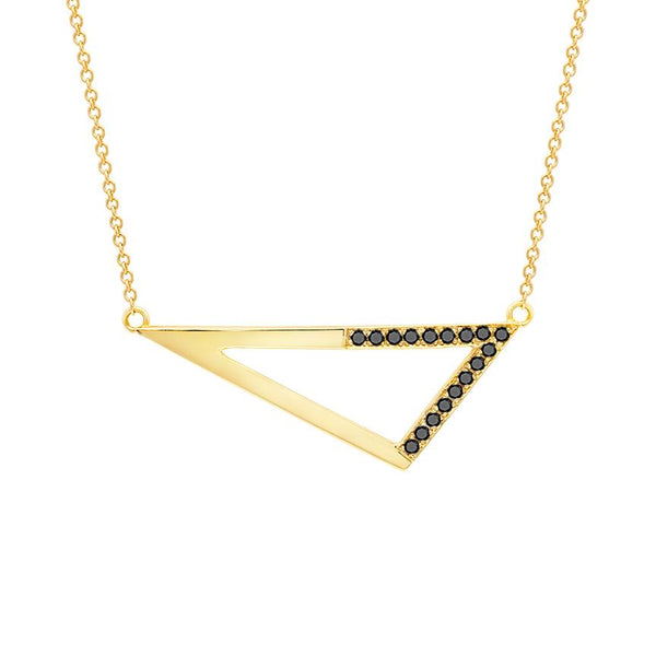Medium Half Black Diamond Triangle Necklace | Yellow Gold